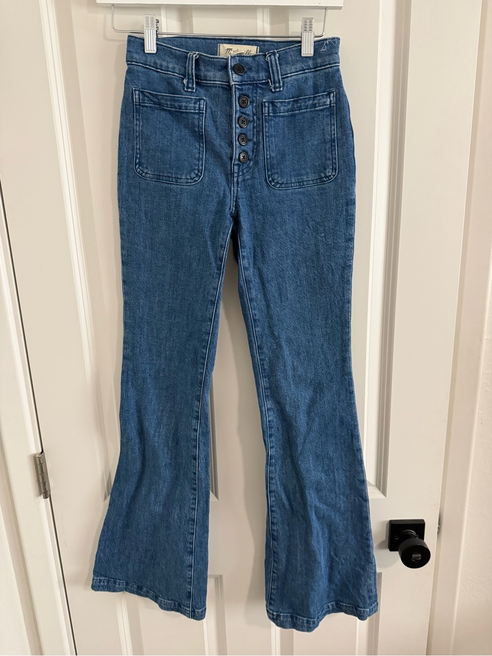 Madewell Medium Blue High-Rise Button-Front Flare Jeans